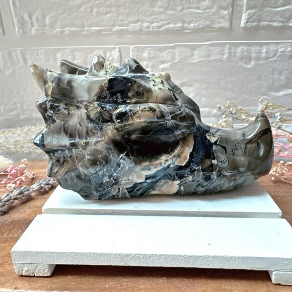Gorgeous Volcano Agate Dragon Head/Skull Carving - Picture 1 of 8